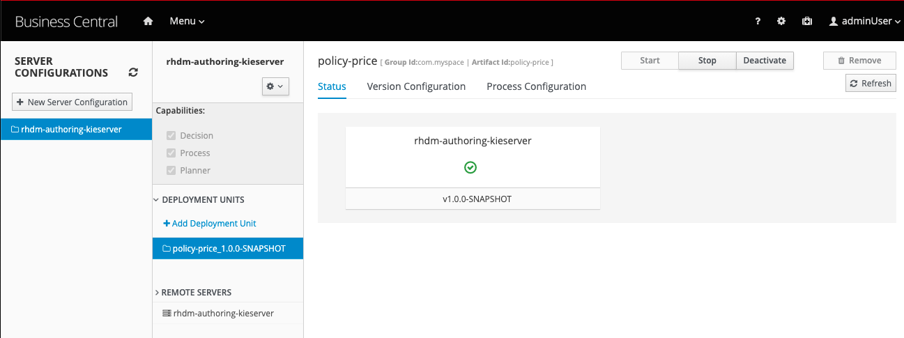 Container deployed for DMN in KIE Server