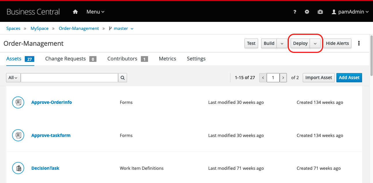 Deploy button to deploy to KIE Server