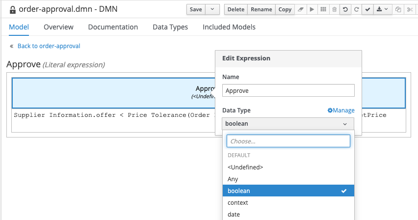 Approval data type select