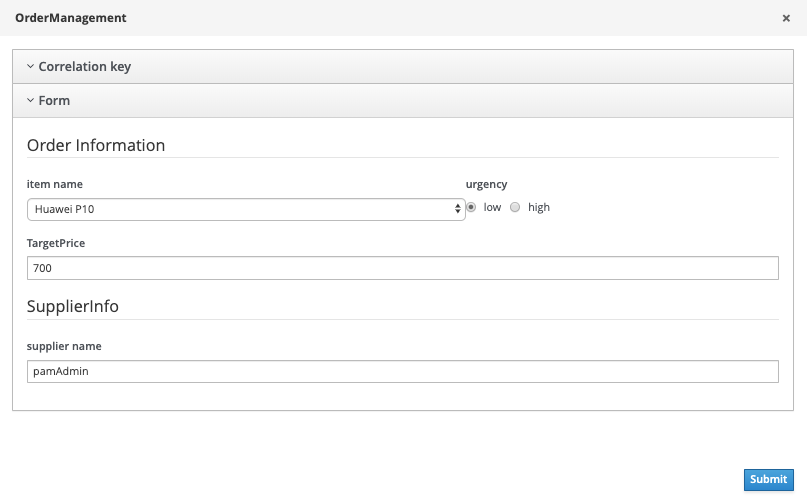 Start process form